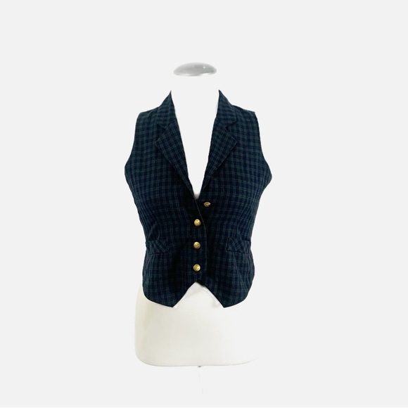 Jeremy Scott Vintage Plaid Vest Size 4P – Gold Buttons (Missing One) - Picture 4 of 9